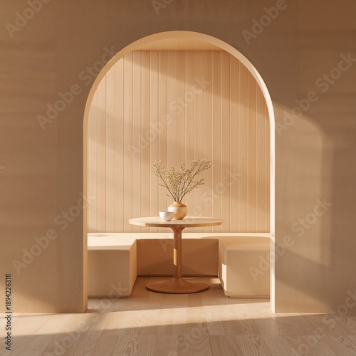 Modern Seating Area in Warm Tones With Natural Light and Simple Decor in a Co...