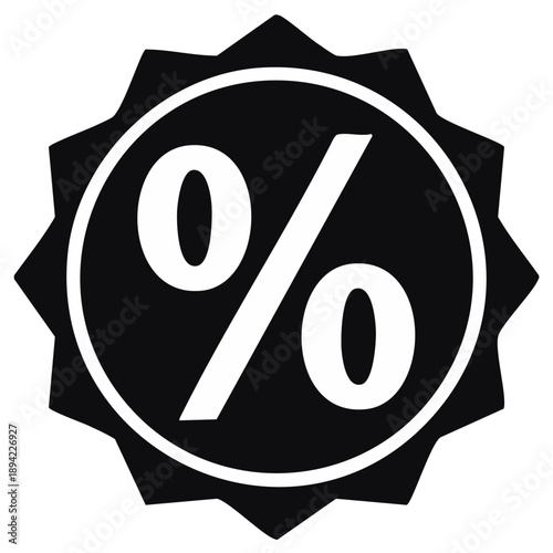 Discount Badge with Percentage Sign, Black and White, Isolated