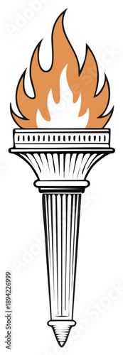 Torch illustration with flames, classical column design, vector art for concepts like victory and illumination.