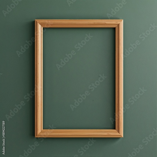 Wooden Frame Hanging on Green Wall in a Simple Indoor Space