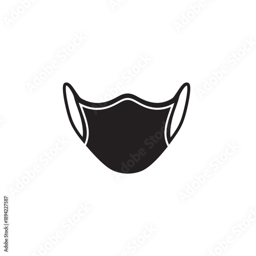 Face Mask Icon in Simple Flat Design with Black Color on White Background for Health and Safety