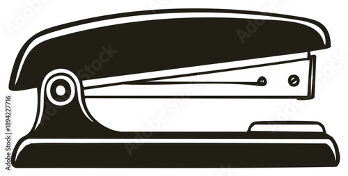 Black and white illustration of a stapler office supply for fastening paper documents