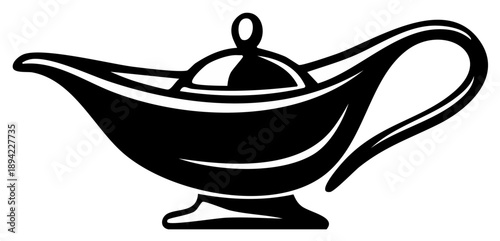 Black and white genie lamp illustration