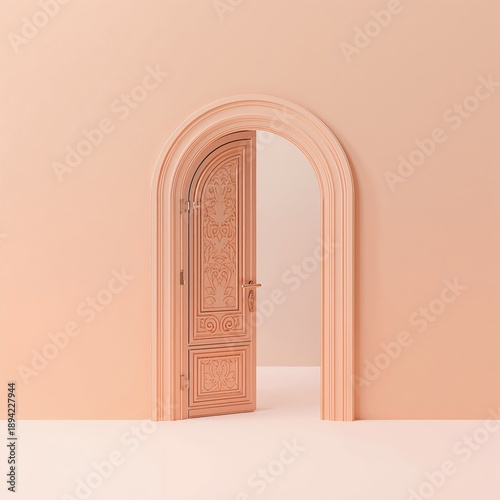 Doorway Stands Open in a Light Peach Room Displaying Minimal Design and Simpl...
