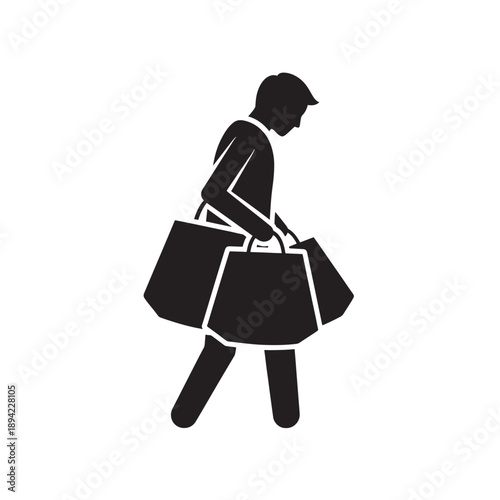 Woman carrying shopping bags in minimalist silhouette style with high contrast black and white for retail marketing
