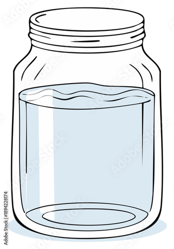 Illustration of a glass jar filled with clear liquid and wavy surface