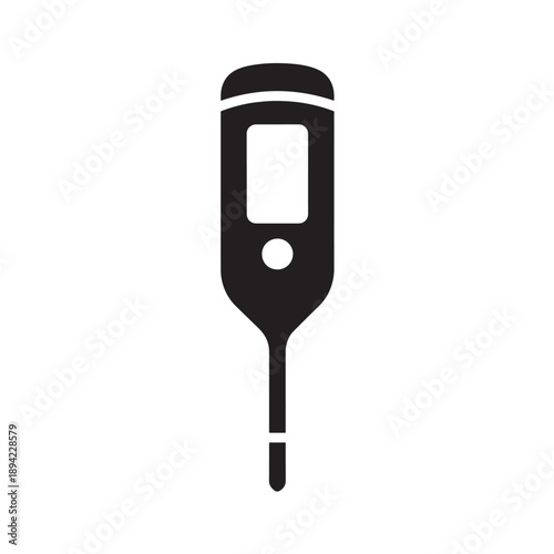 Black Solid Medical Thermometer Vector Icon for Health, Fever and Temperature Check