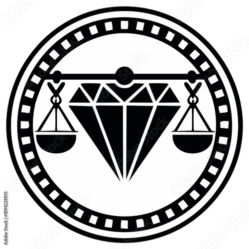 Diamond and Scales of Justice Symbol Vector Graphic Emblem