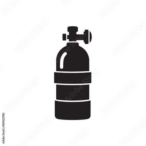 Black Solid Oxygen Tank Vector Icon for Medical Support, Breathing and Healthcare