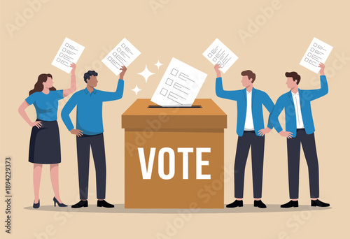 People casting votes into a ballot box during an election