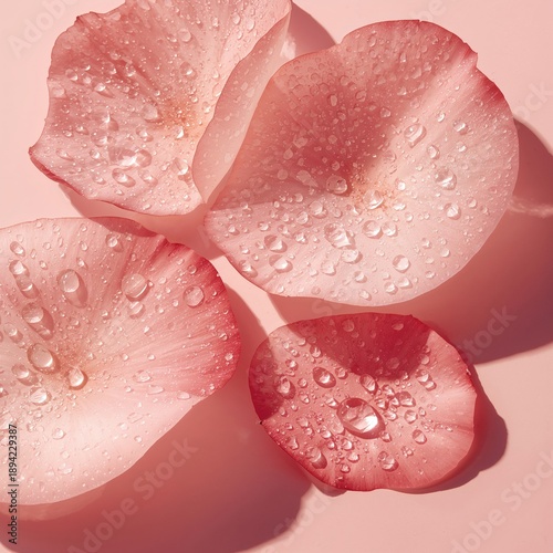 Petals Rest on a Surface With Water Droplets in a Bright Setting During the Day