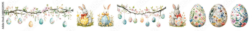 Fototapeta premium PNG Whimsical Easter bunny garland on transparent background