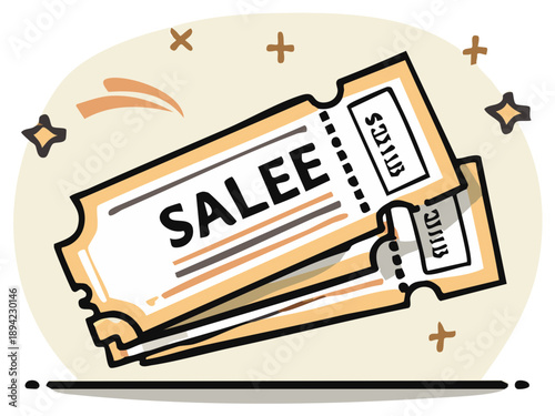Festive tickets for sales events promotion with stars and plus elements for online retail and commercial seasonal deals