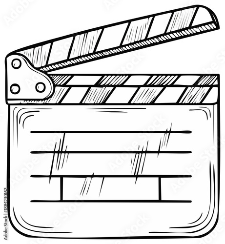 Hand drawn sketch of an open film slate or clapperboard used in movie production