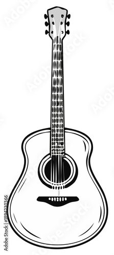 Acoustic Guitar Vector Illustration Outline, Musical Instrument, Stringed Instrument, Entertainment