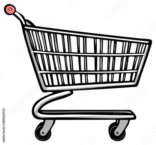 Empty shopping cart vector illustration in a hand drawn cartoon style