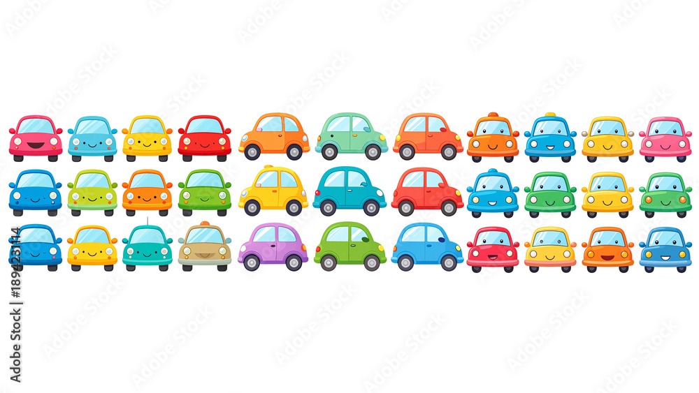 Naklejka premium Cute Cartoon Car Set in Bright Colors for Kids and Nursery Design