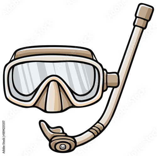 Cartoon style beige snorkeling mask and snorkel for underwater summer adventures