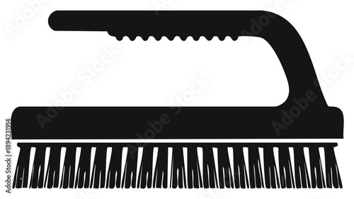 Black Brush with Bristles and Handle for Cleaning Tasks or Household Chores