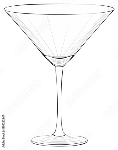Outline drawing of a classic empty cocktail martini glass, elegant and refined