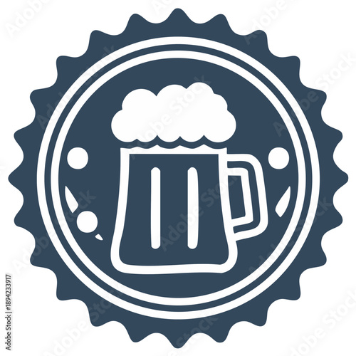 Dark Blue Beer Mug Icon with Froth in a Circle Badge Design Element