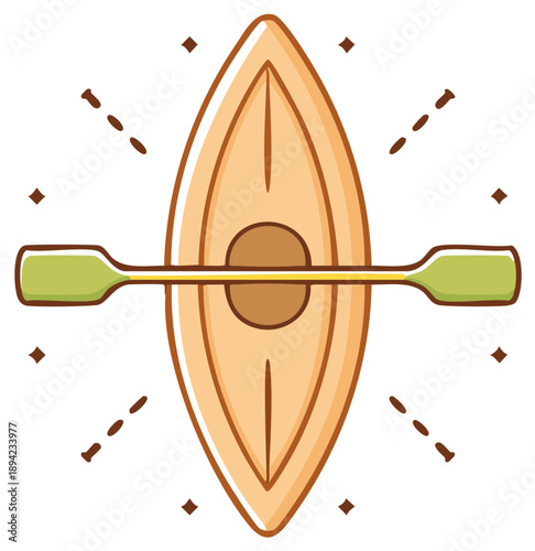 Simple Cartoon Style Kayak and Paddle Vector Graphic Illustration