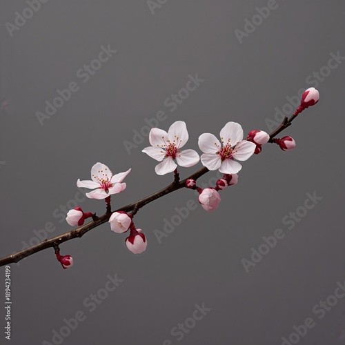 Cherry Blossoms Bloom on a Branch in Spring, Creating a Colorful Scene With S...
