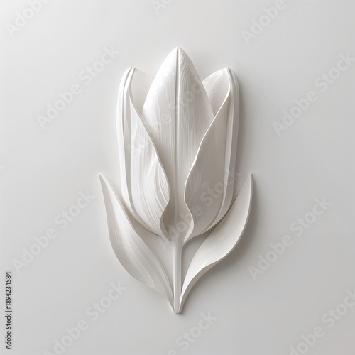 White Tulip Wall Art in Simple Design on Gray Background