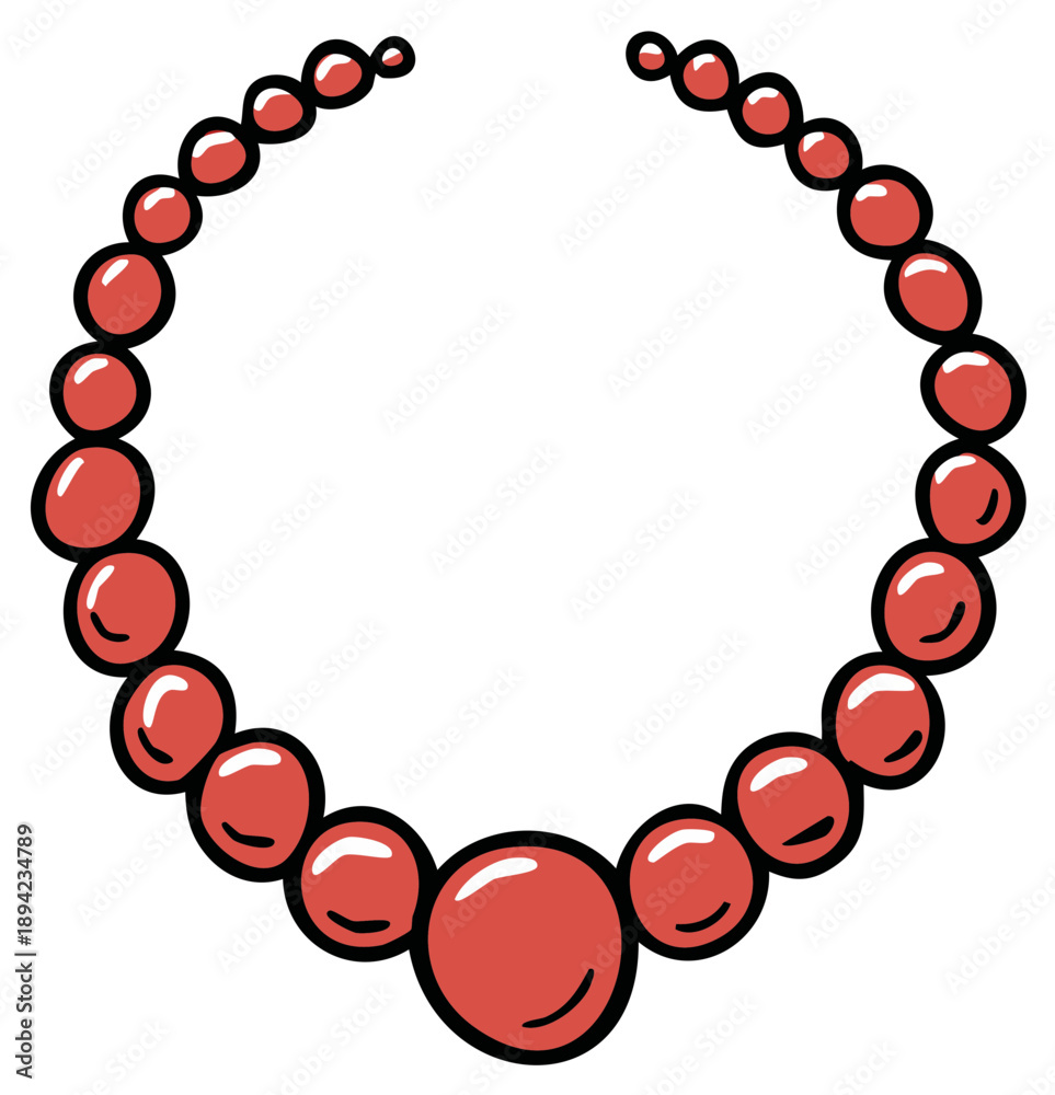 Obraz premium Bright red pearl necklace displayed as a simple graphic illustration on a clean background