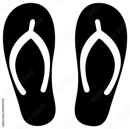 Black and White Beach Flip Flops Sandals Pair, Summer Footwear Icon
