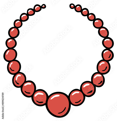 Bright red pearl necklace displayed as a simple graphic illustration on a clean background