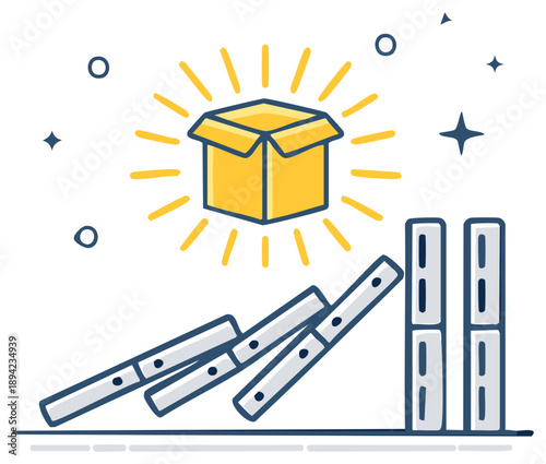 Open Box Above Domino Effect Concept Business Strategy Risk Management