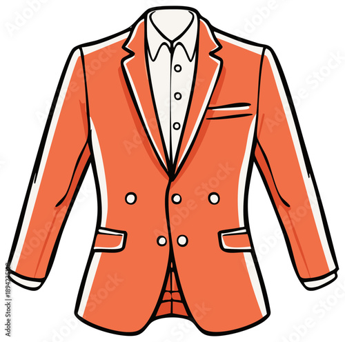 Stylish coral suit jacket with a white shirt, a modern, elegant outfit cartoon illustration for fashion and creative content.