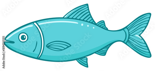 Cartoon illustration of a blue fish. Isolated aquatic animal with fins and tail, ocean concept.