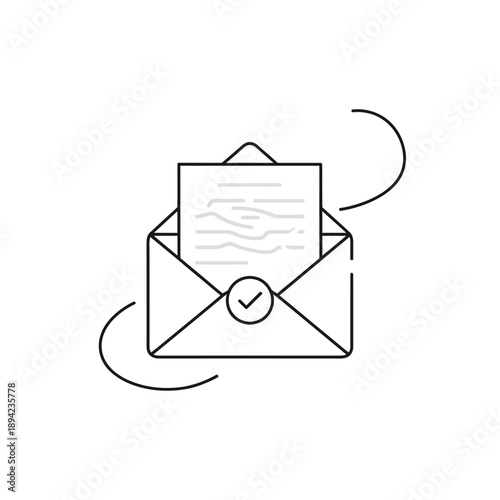 Simple line art illustration of an open envelope with a document and checkmark.