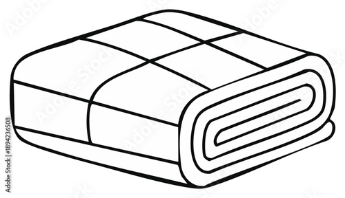 Rolled Quilted Blanket Black and White Outline Graphic Illustration