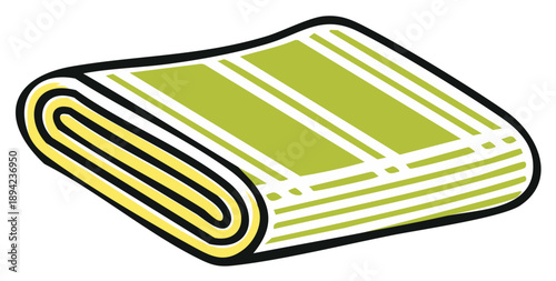 Folded green striped towel or picnic blanket vector illustration