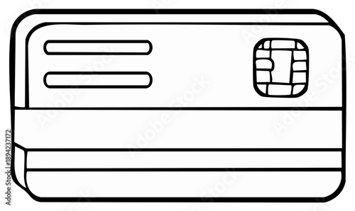 Clean line art illustration of a credit card with a chip and magnetic stripe