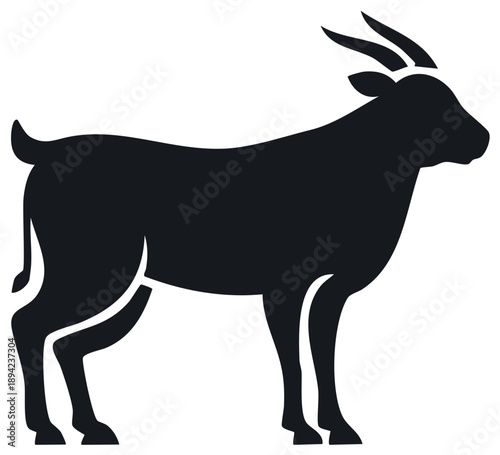 Isolated Goat Silhouette Vector Graphic with Horns and Hooves Standing Profile Illustration