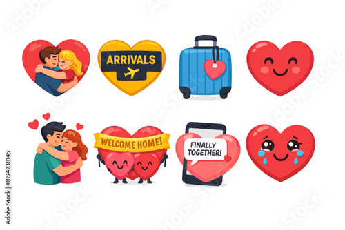 Love and reunion heart illustrations set