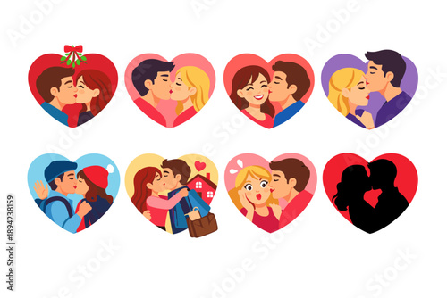 Romantic Couples Heart Frames Illustration Set