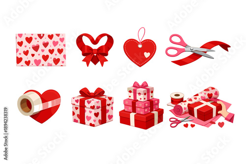 Valentine's Day gift-wrapping items set