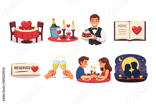 Romantic dinner illustrations set