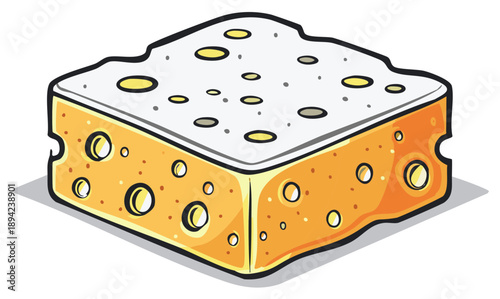 Illustration of a block of cheese with holes and a moldy top
