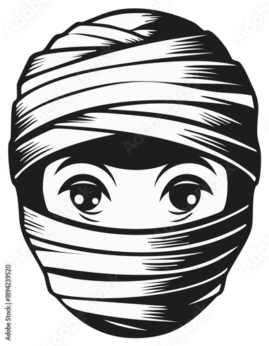 Wrapped Head Illustration with Striking Eyes Vector Graphic