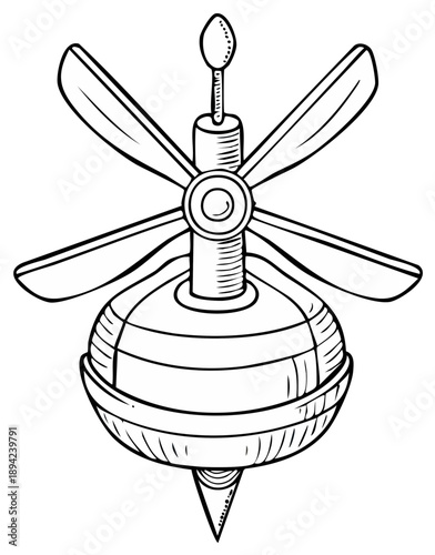 Whimsical Spinning Top Toy with Fan Blades and Striped Ball