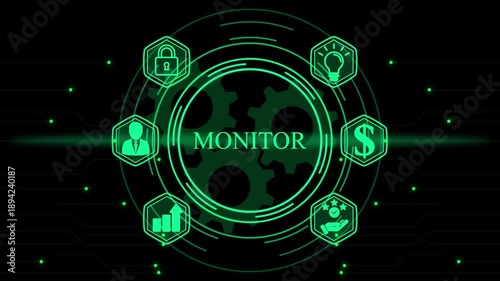 Wallpaper Mural Digital Monitor With Business Icons And Gears data Torontodigital.ca