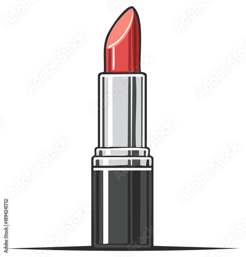 Vibrant red lipstick tube open in a bold graphic style vector illustration