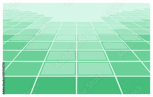 Abstract green grid floor with a vanishing point perspective receding to a bright horizon