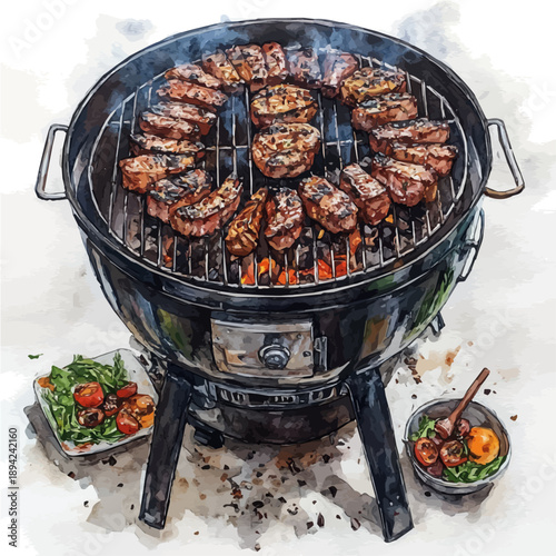 watercolor of Summer Barbecue, vector, isolated on a white background.